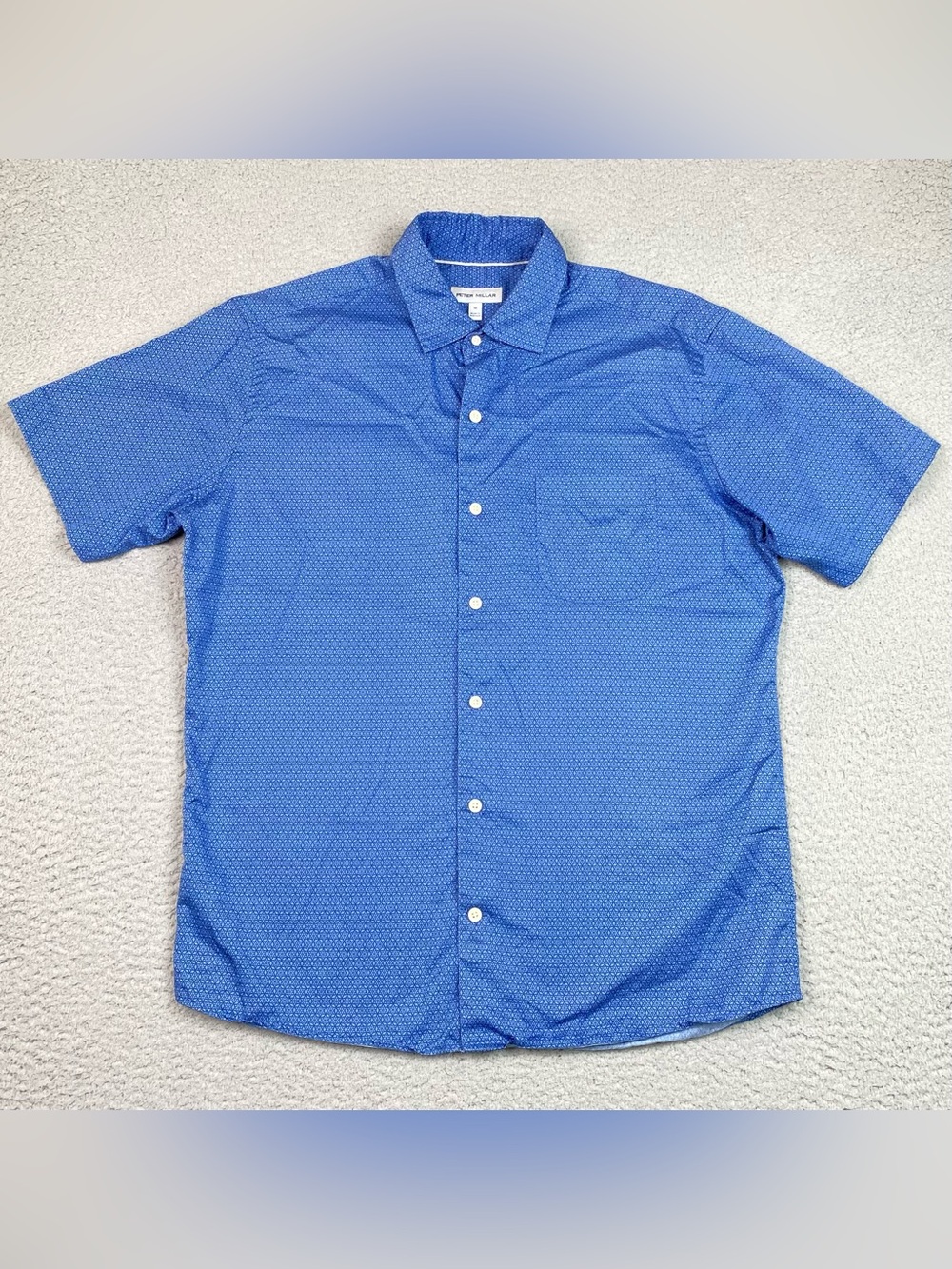 Peter Millar Shirt Men's Size M Blue Short Sleeve Pocket Button Up Cotton Medium